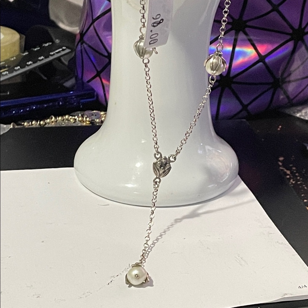 Elegant Silver Real Pearl Necklace